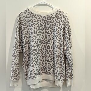 Leopard Print Sweater - Gray and Cream